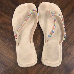 COPY - Beachy tan flip flops with colorful stone …